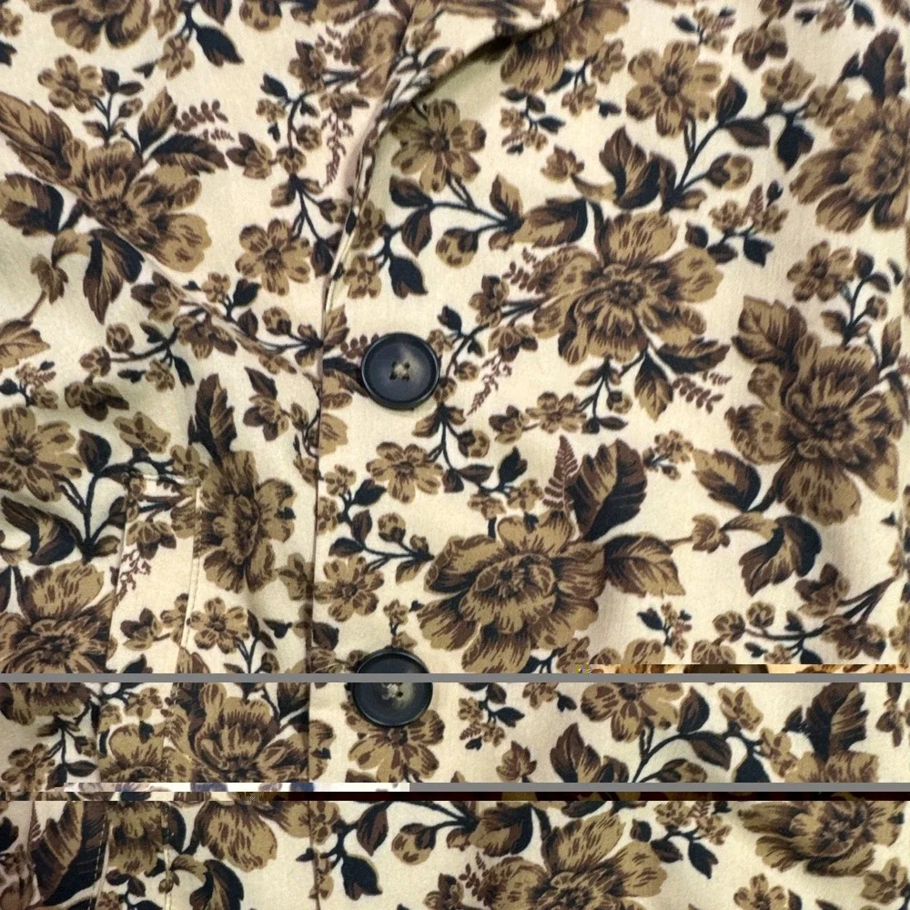 Free People Women's Floral Cropped Blazer Jacket Brown Beige Button Front Size M